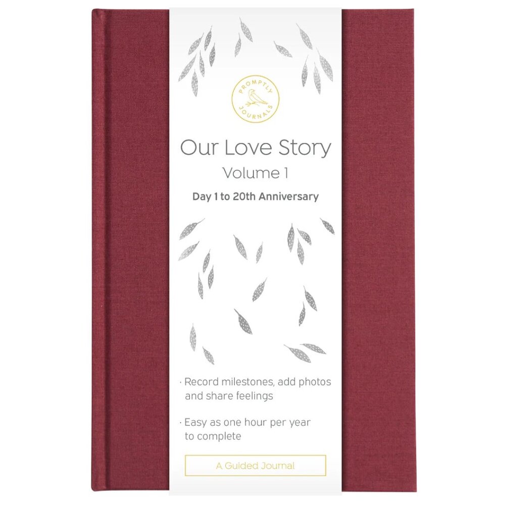 "Our Complete Love Story: Volume 1" A Guided Journal in Red Merlot